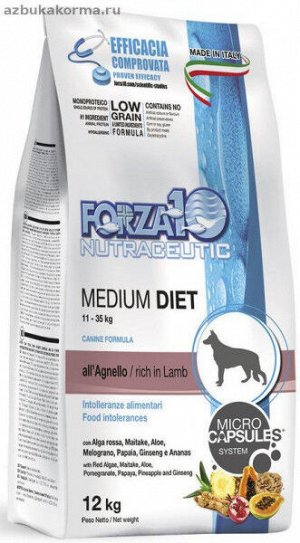 Forza10 Medium Diet Angello сухой корм для взрослых собак средних пород Ягненок 12кг