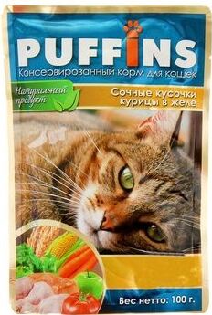 Puffins влажный корм для кошек Сочные кусочки Курицы в желе 100гр пауч