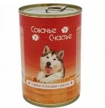 Собачье счастье влажный корм для собак Говяжьи потрошки с рисом 410гр консервы