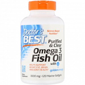 Doctor&#x27 - s Best, Очищенный и прозрачный рыбий жир с омега-3, Goldenomega, 1000 мг, 120 рыбно-желатиновых мягких капсул