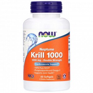 Now Foods, Крилевый жир Neptune Krill 1000, двойная эффективность, 1000 мг, 60 мягких желатиновых капсул
