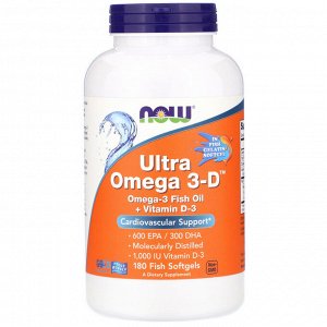 Now Foods, Ultra Omega 3-D, 180 мягких капсул из рыбьего желатина