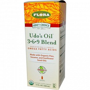 Flora, Udo&#x27 - s Choice, масло Udo&#x27 - s 3•6•9 Blend, 500 мл (17 жидких унций)