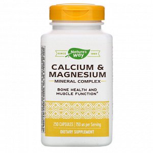 Nature&#x27 - s Way, Calcium & Magnesium Mineral Complex, 750 mg, 250 Capsules