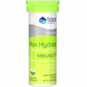 Trace Minerals Research, Max Hydrate Immunity, Effervescent Tablets, Lemon Lime, 1.59 oz (45 g)