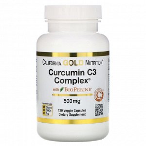 California Gold Nutrition, Curcumin C3 Complex с BioPerine, 500 мг, 120 растительных капсул
