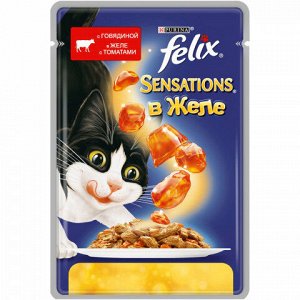 Felix Sensations влажный корм для кошек Говядина+Томат Желе 85гр пауч АКЦИЯ!