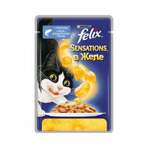 Felix Sensations влажный корм для кошек Лосось+Треска желе 85гр пауч  АКЦИЯ!