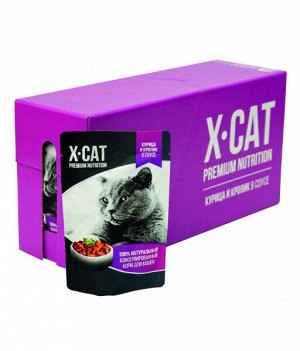 X-CAT влажный корм для кошек Курица и кролик 85гр АКЦИЯ!