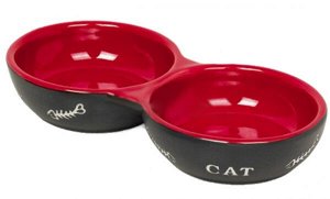Миска керамика NOBBY CAT двойная 2*130мл красно-черная
