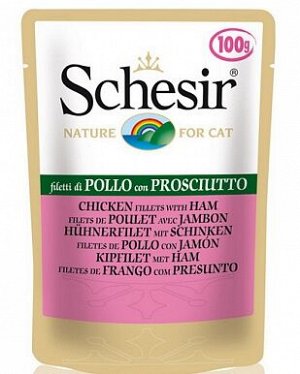 Schesir Pollo Bianchetti влажный корм для кошек Курица+ветчина 100гр пауч