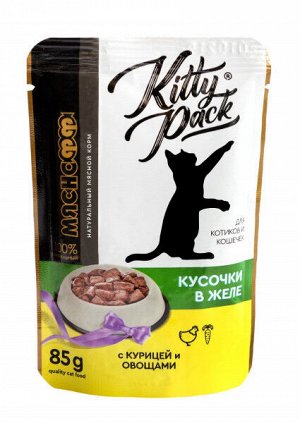 Мяснофф Kitty Pack влажный корм для кошек Аппетитные кусочки с Курицей и овощами 85гр пауч