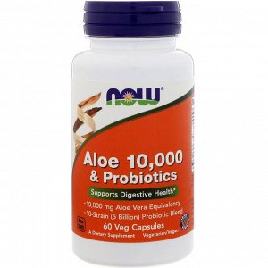 Now Foods, Алоэ 10 000 & пробиотики, 60 вегетарианских капсул