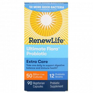 Renew Life, Пробиотики Ultimate Flora максимального действия, 50 млрд живых культур, 90 вегетарианских капсул