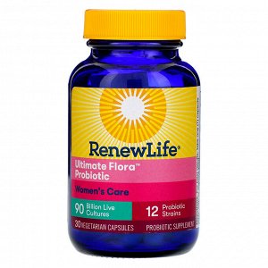 Renew Life, Комплексная добавка для женщин, пробиотик Ultimate Flora, 90 млрд живых культур, 30 вегетарианских капсул