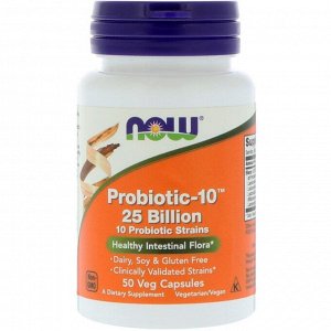 Now Foods, Probiotic-10, 25 млрд, 50 растительных капсул