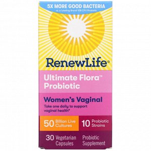 Renew Life, Пробиотики Ultimate Flora для женского вагинального здоровья, 50 млрд живых культур, 30 вегетарианских капсул