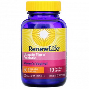 Renew Life, Пробиотики Ultimate Flora для женского вагинального здоровья, 50 млрд живых культур, 30 вегетарианских капсул