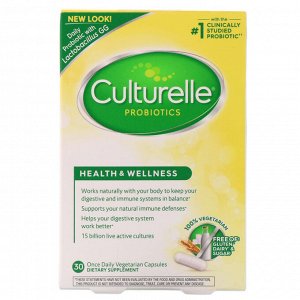 Culturelle, Пробиотик для поддержки здоровья и хорошего самочувствия, 30 вегетарианских капсул