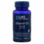 Life Extension, Витамин D3, 25 мкг (1000 МЕ), 250 мягких желатиновых капсул