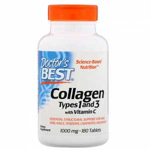 Doctor&#x27 - s Best, Коллаген типа 1 и 3 с витамином С, 1000 мг, 180 таблеток