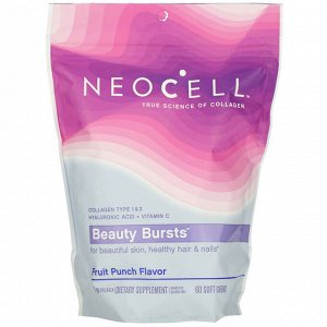 Neocell, Beauty Bursts, со вкусом фруктового пунша, 2 г, 60 мягких жевательных таблеток