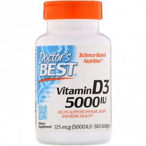 Doctor&#x27 - s Best, Витамин D3, 125 мг (5000 МЕ), 360 мягких таблеток