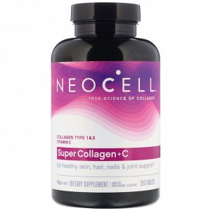 Neocell, Super Collagen + C, добавка с коллагеном и витамином C, 250 таблеток