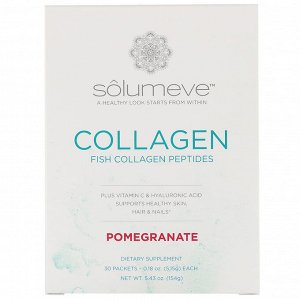 Solumeve, пептиды морского коллагена + витамин C и гиалуроновая кислота, со вкусом граната, 30 пакетиков по 5,15 г (0,18 унции)