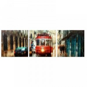 Модульная картина "Дождливый трамвай" (3-35х35) 35х105 см