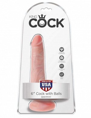 Телесный фаллоимитатор с мошонкой и присоской 6" Cock with Balls - 17,8 см.