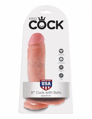 Телесный фаллоимитатор 8" Cock with Balls - 21,3 см.