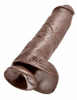 Коричневый фаллоимитатор-гигант на присоске 11" Cock with Balls - 28 см.