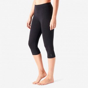 Легинсы укороченные хлопковые Fit+ для фитнеса женские 500 черные NYAMBA