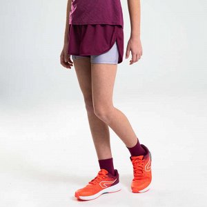 Шорты легкоатлетические для девочек бордово-фиолетовые 2 в 1 AT 500 KALENJI