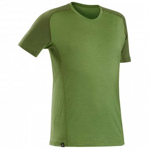 Футболка с коротким рукавом для треккинга - TREK 500 MERINOS зеленая мужская FORCLAZ
