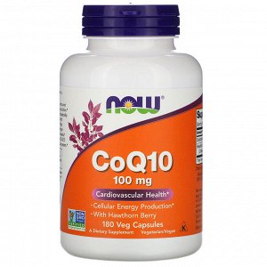 Now Foods, CoQ10 с ягодами боярышника, 100 мг, 180 растительных капсул