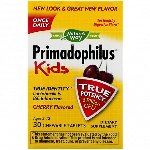 Nature&#x27 - s Way, Primadophilus, для детей, со вкусом вишни, 3 млрд КОЕ, 30 жевательных таблеток