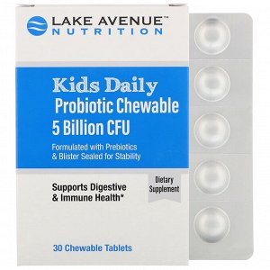 Lake Avenue Nutrition, пробиотик для ежедневного применения для детей, натуральный ягодный ароматизатор, 5 млрд КОЕ, 30 жевательных таблеток