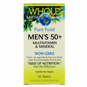Natural Factors, Пищевая добавка Whole Earth &amp; Sea, мультивитаминный и минеральный комплекс для Мужчин от 50, 60 таблеток