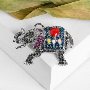 Брошь-подвеска "Слон" тайский, цветная в серебре