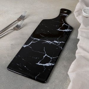 Блюдо фарфоровое для подачи «Мрамор», 44,8x14,8 см, цвет чёрный