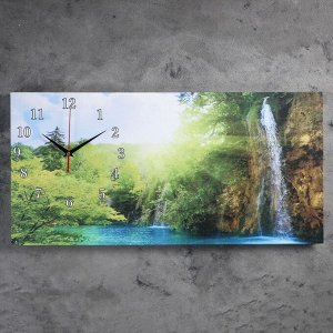 Часы-картина настенные, серия: Природа, "Лесной водопад", 40 х 76 см, микс