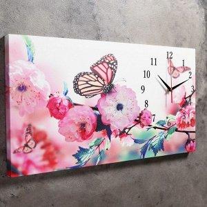 Часы-картина настенные, серия: Цветы,"Бабочки в цветах", 40 х 76 см