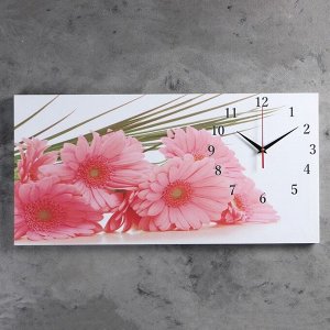 Часы настенные, на холсте, серия: Цветы, "Розовые герберы", 40х76  см