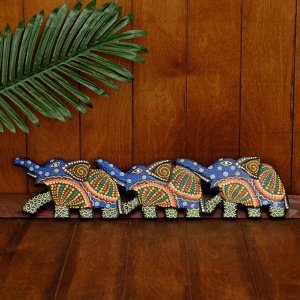 Панно декоративное "Три слона" 50х13х1,5 см МИКС