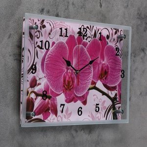 Часы-картина настенные, серия: Цветы, &quot;Розовые орхидеи с узором&quot;, 25х35  см, микс