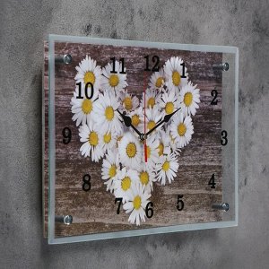 Часы настенные, серия: Цветы, "Ромашки в форме сердца"25х35 см, в ассортименте