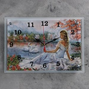 Часы настенные, серия: Люди, "Девушка и лебеди", 25х35  см, в ассортименте