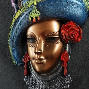 Венецианская маска "Леди в шляпе" золото МИКС  32см